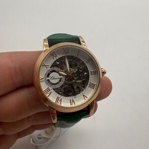 Chenxi Skeleton Watch Green Leather Rose Gold Tone Hollow Out New Needs Battery